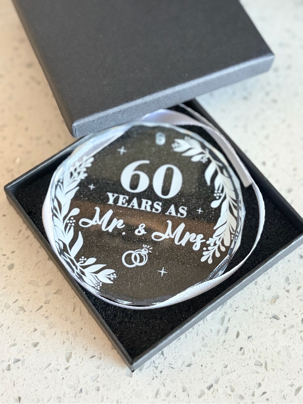 60 Years as Mr. & Mrs. Glass Wedding Anniversary Ornament Gift